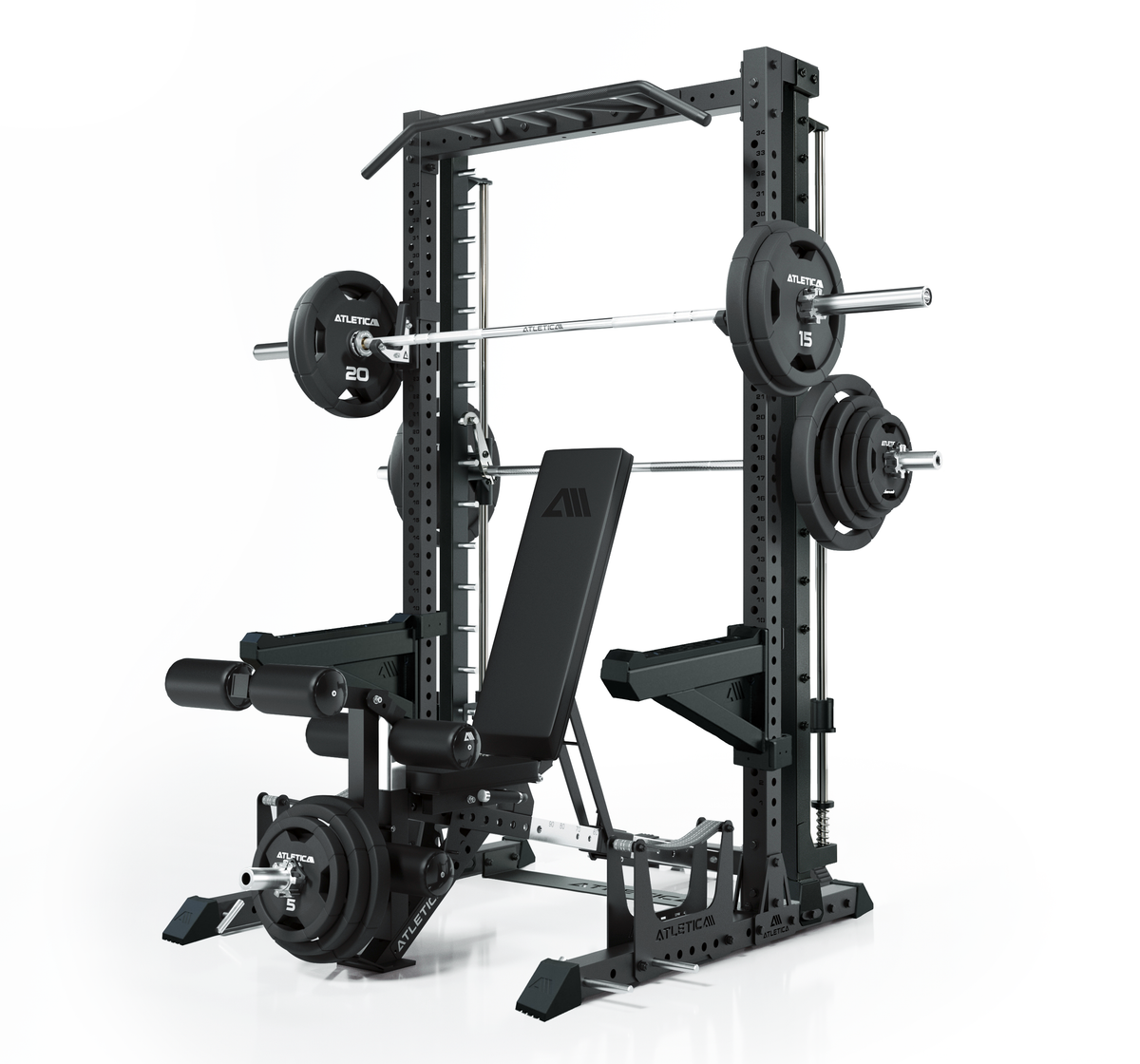 ATLETICA R7 Saber with Smith machine, adjustable bench and loaded barbell