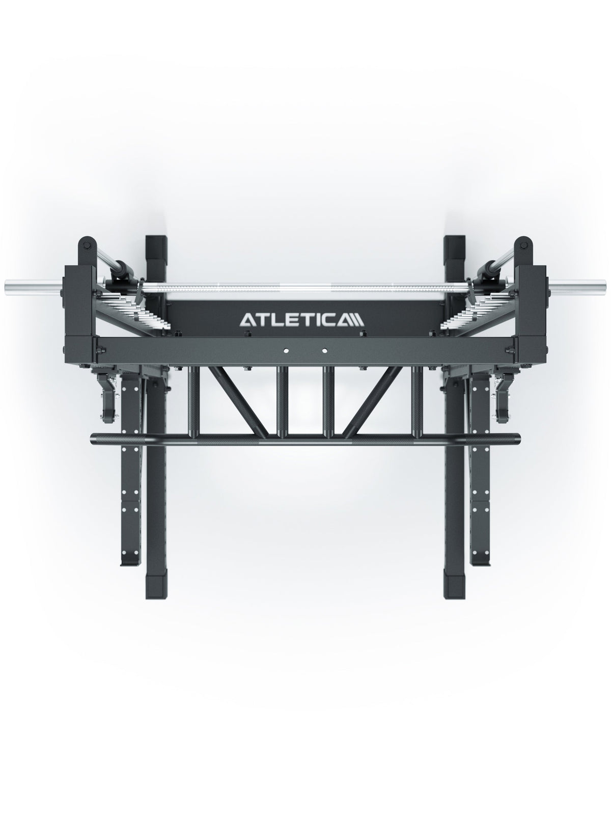 R7 Saber - Squat Rack with Smith Machine, side weight plate holders, for strength training and muscle building