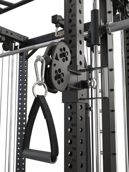 R7 Fighter cable pulley with single handle, carabiner and spring-loaded pop pin