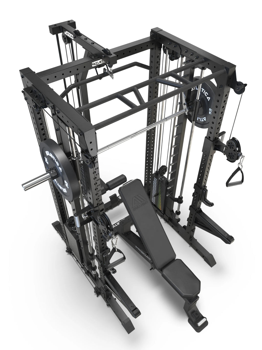 R7 Fighter Power Rack with Predator Weight Bench from above