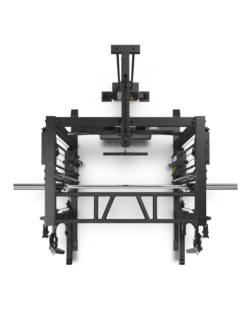 R7 Fighter Power Rack top view with lat pulldown and Multi-Grip Pull-Up Bar