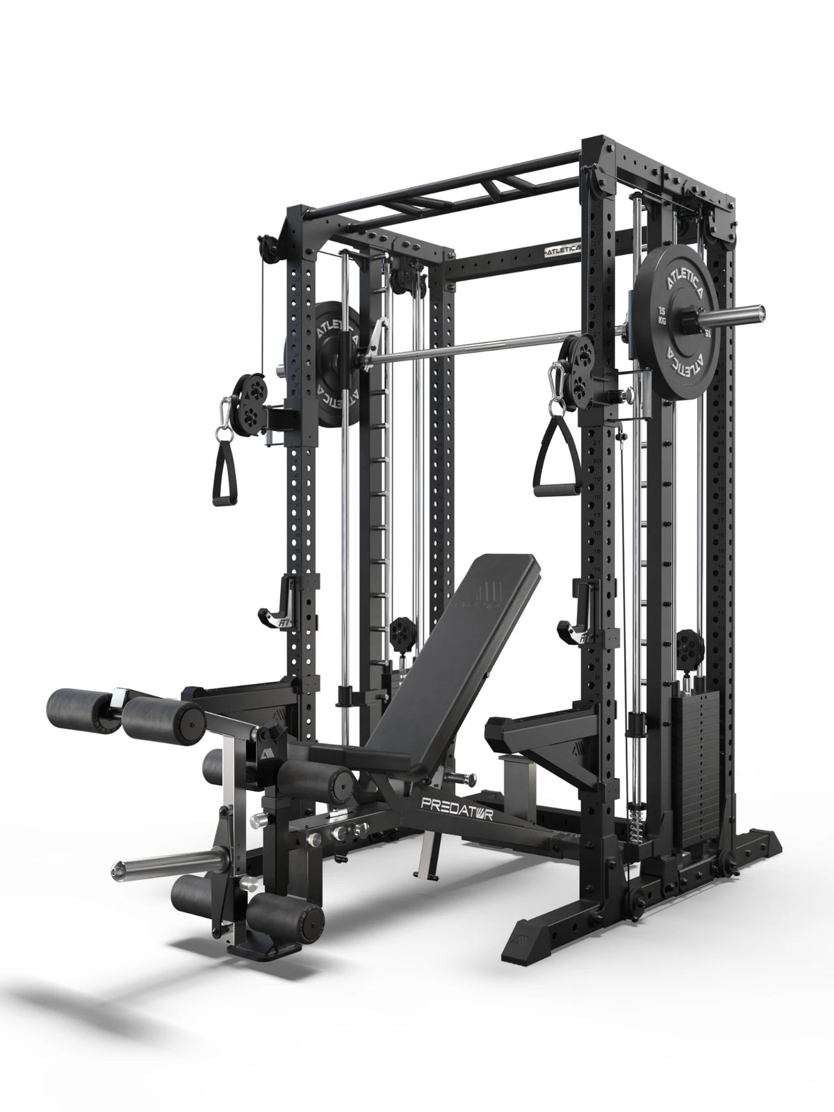 R7 EVO Fighter Base Power Rack with Predator EVO Weight Bench and EVO Leg Option