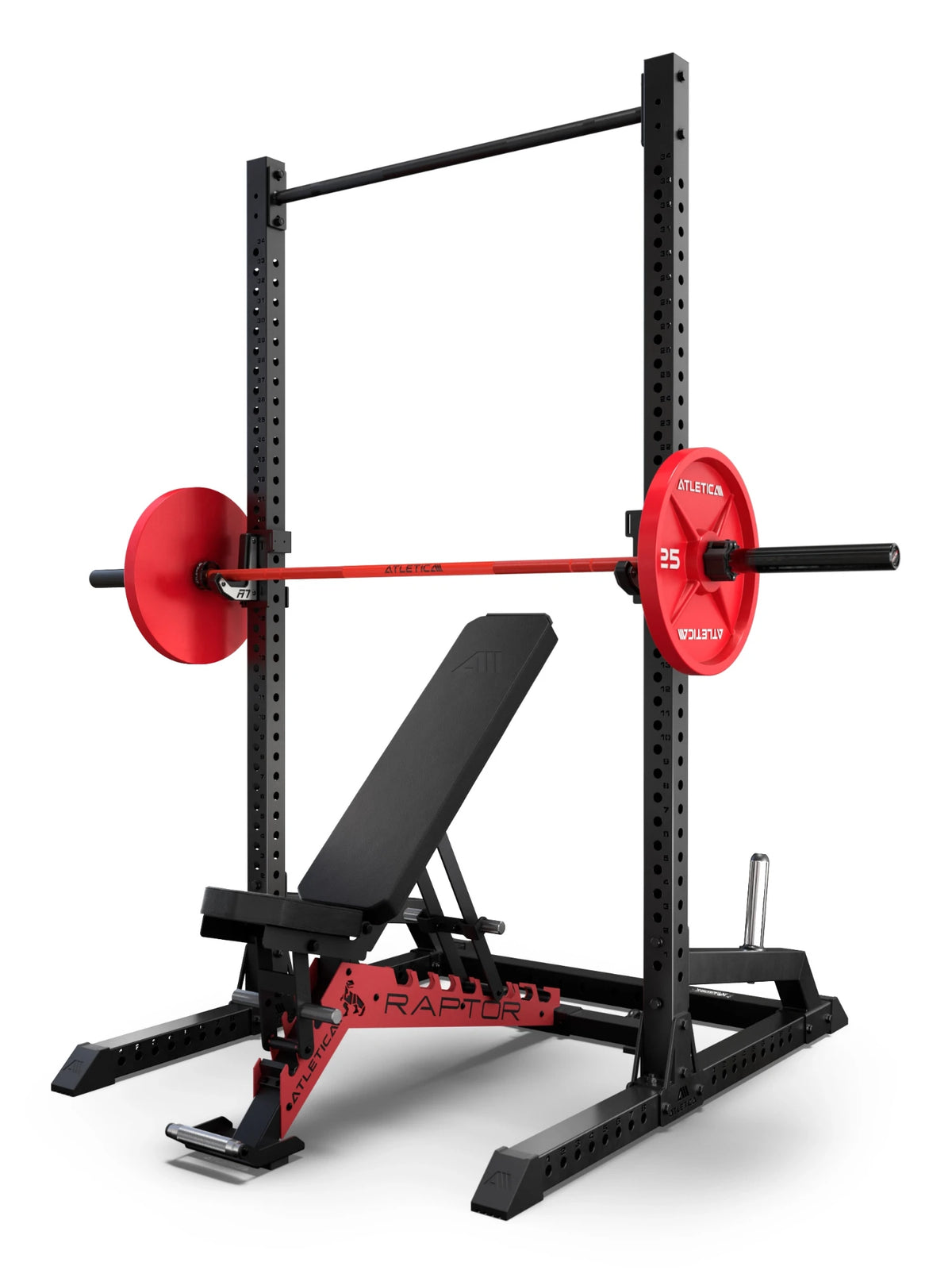 ATLETICA R7 Half Rack with Raptor weight bench, barbell and plates (sold separately)