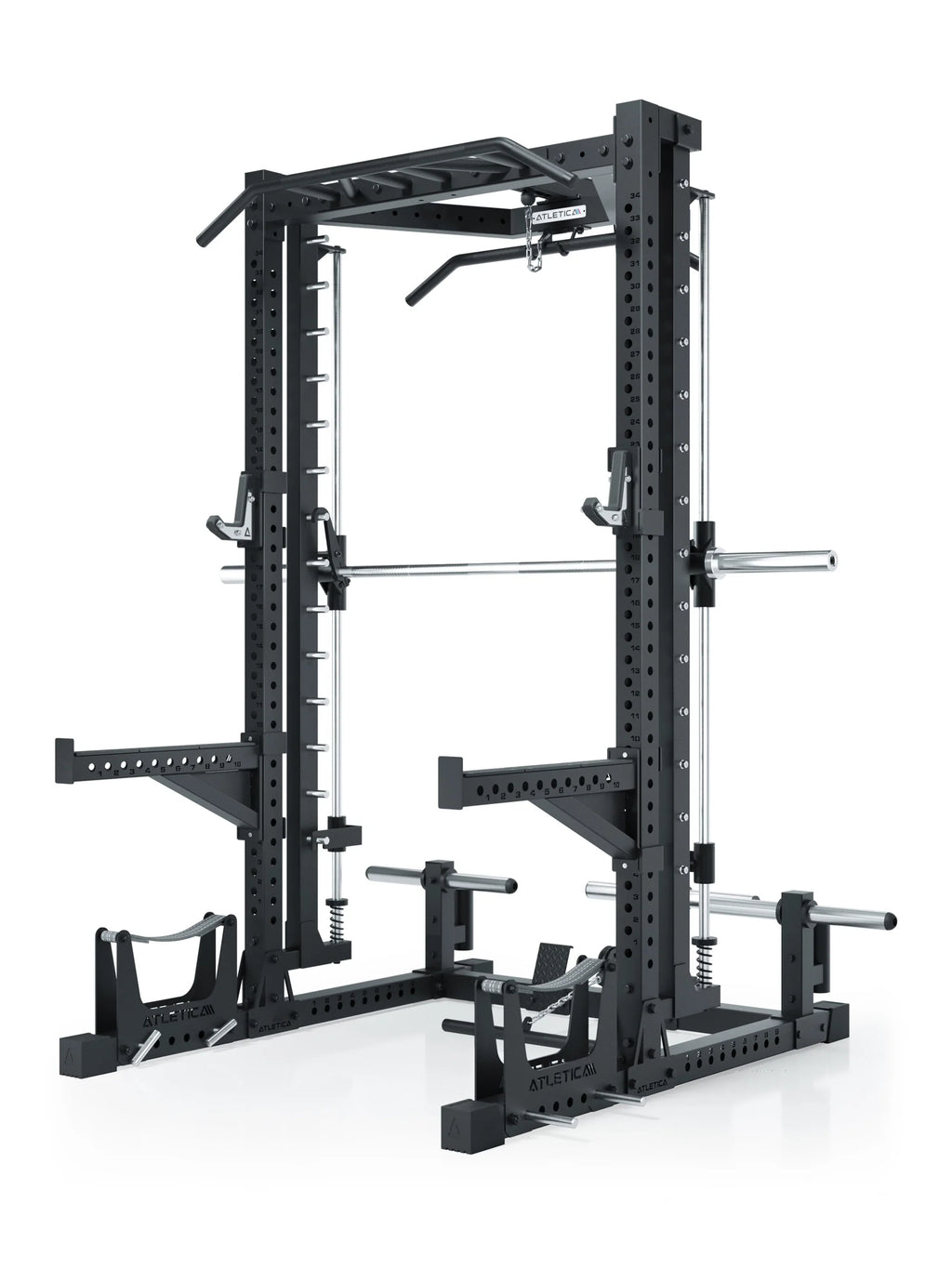 Atletica R7 Nemesis Squat Rack Plate Loaded with Smith Machine, pull-up bar and Deadlift Station