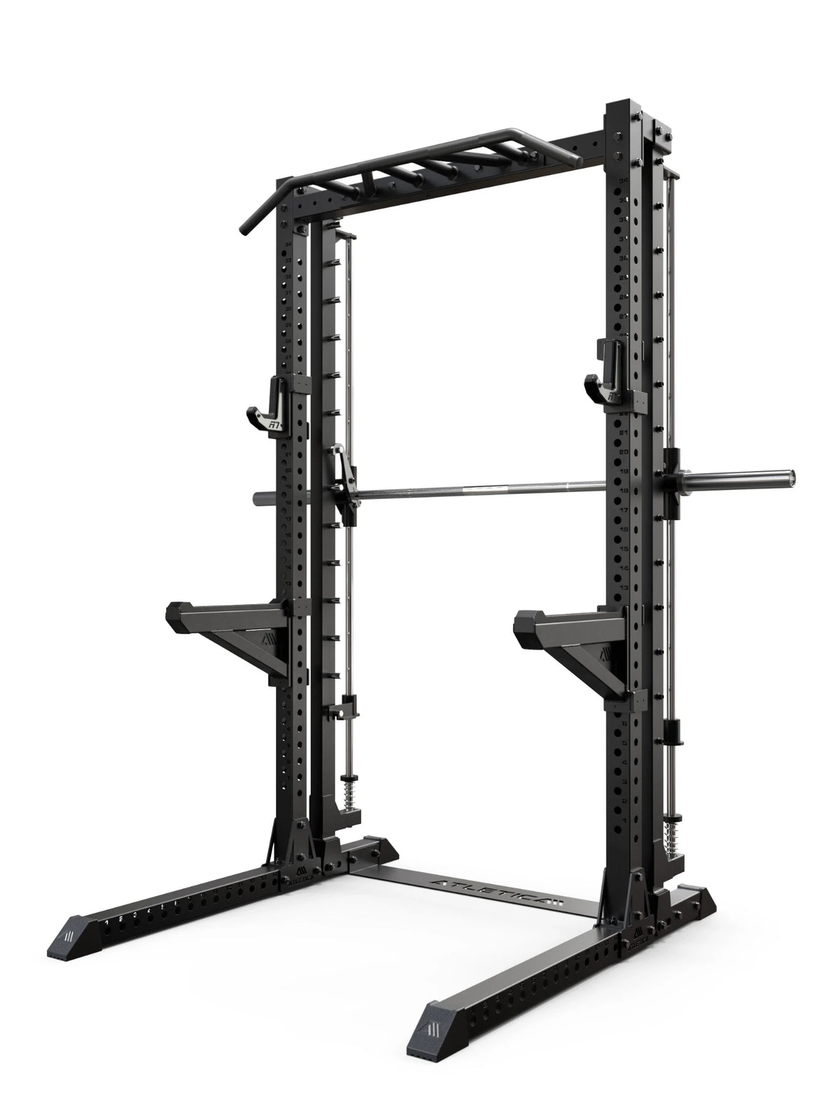 ATLETICA R7 Saber squat rack with Smith machine – angled view