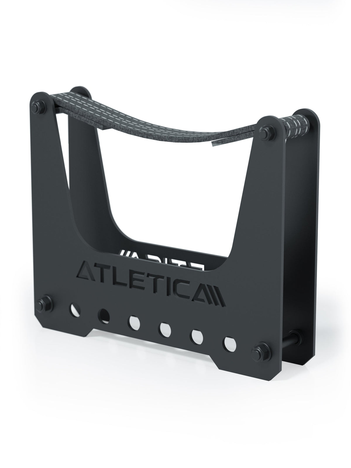 Deadlift Station for R7 Squat Rack with black steel construction and padded safety strap