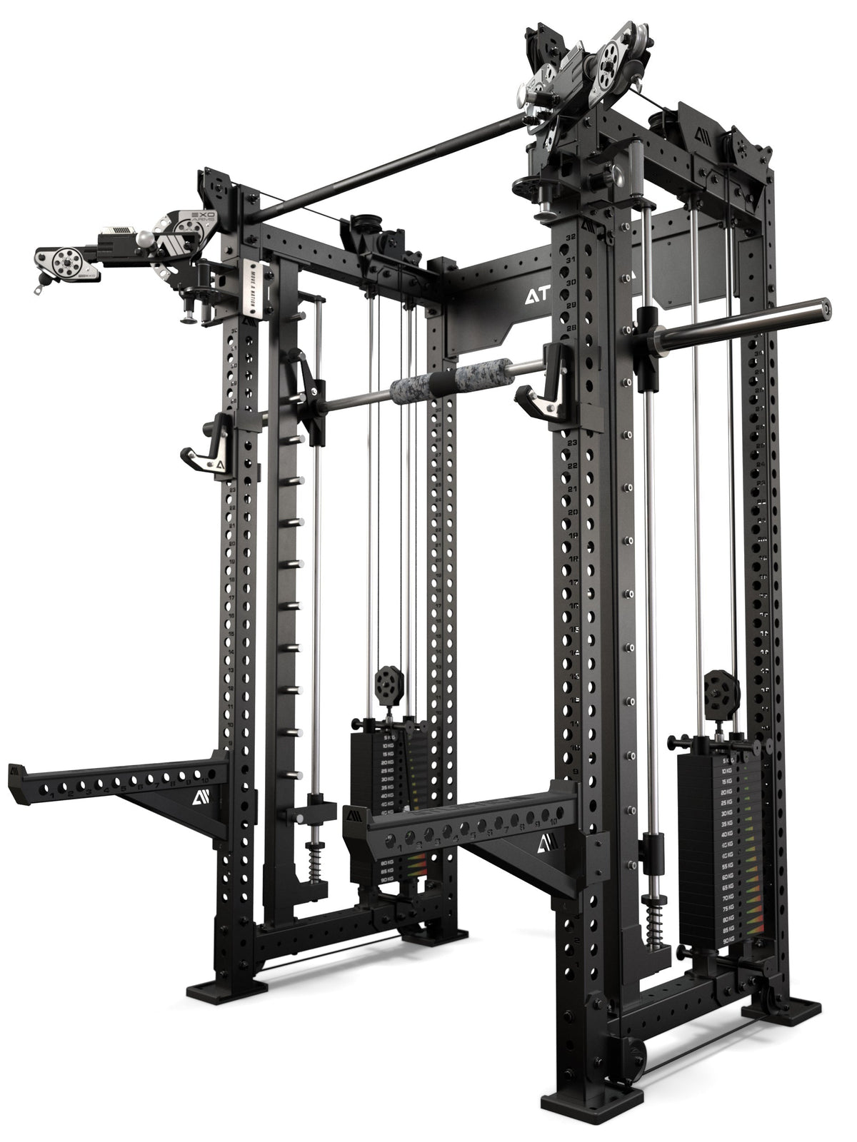 Atletica R8 Bradley EXO rack with 2x210 lb stacks and Smith machine, black, second alternate render