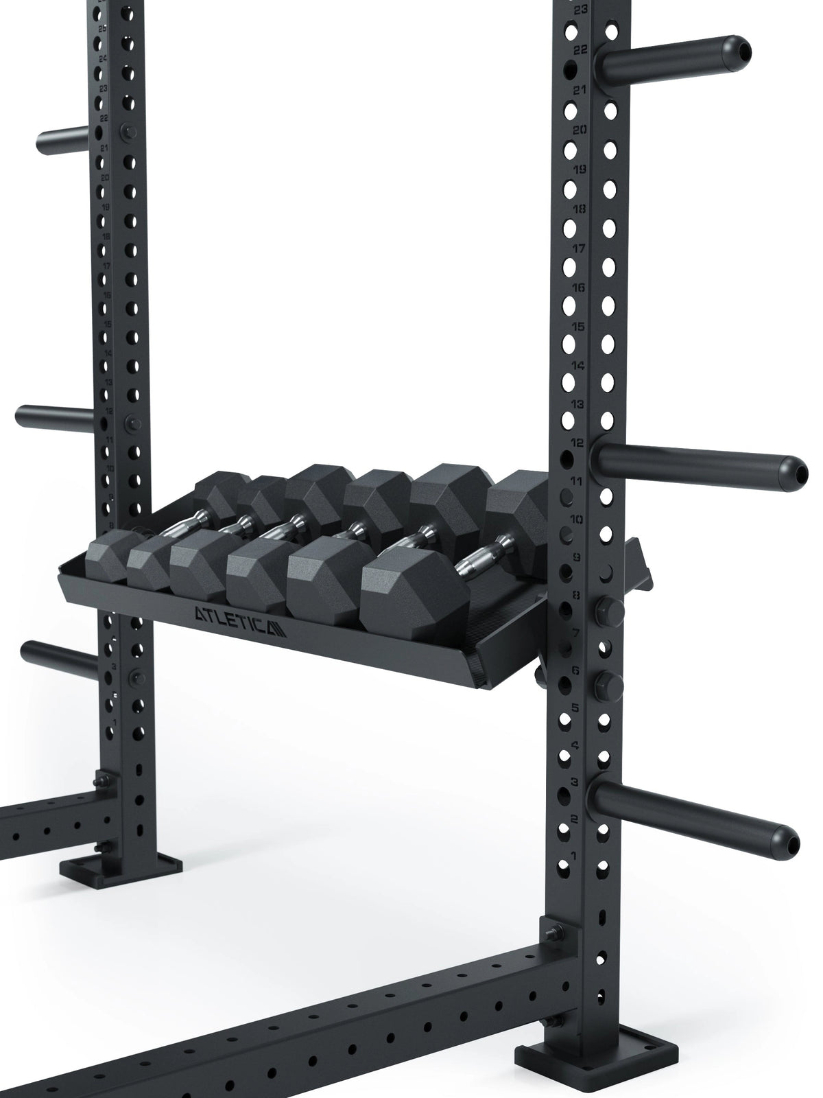 Atletica R8 Rack for dumbbells and kettlebells on the R8 Power Rack, made of powder-coated steel 
