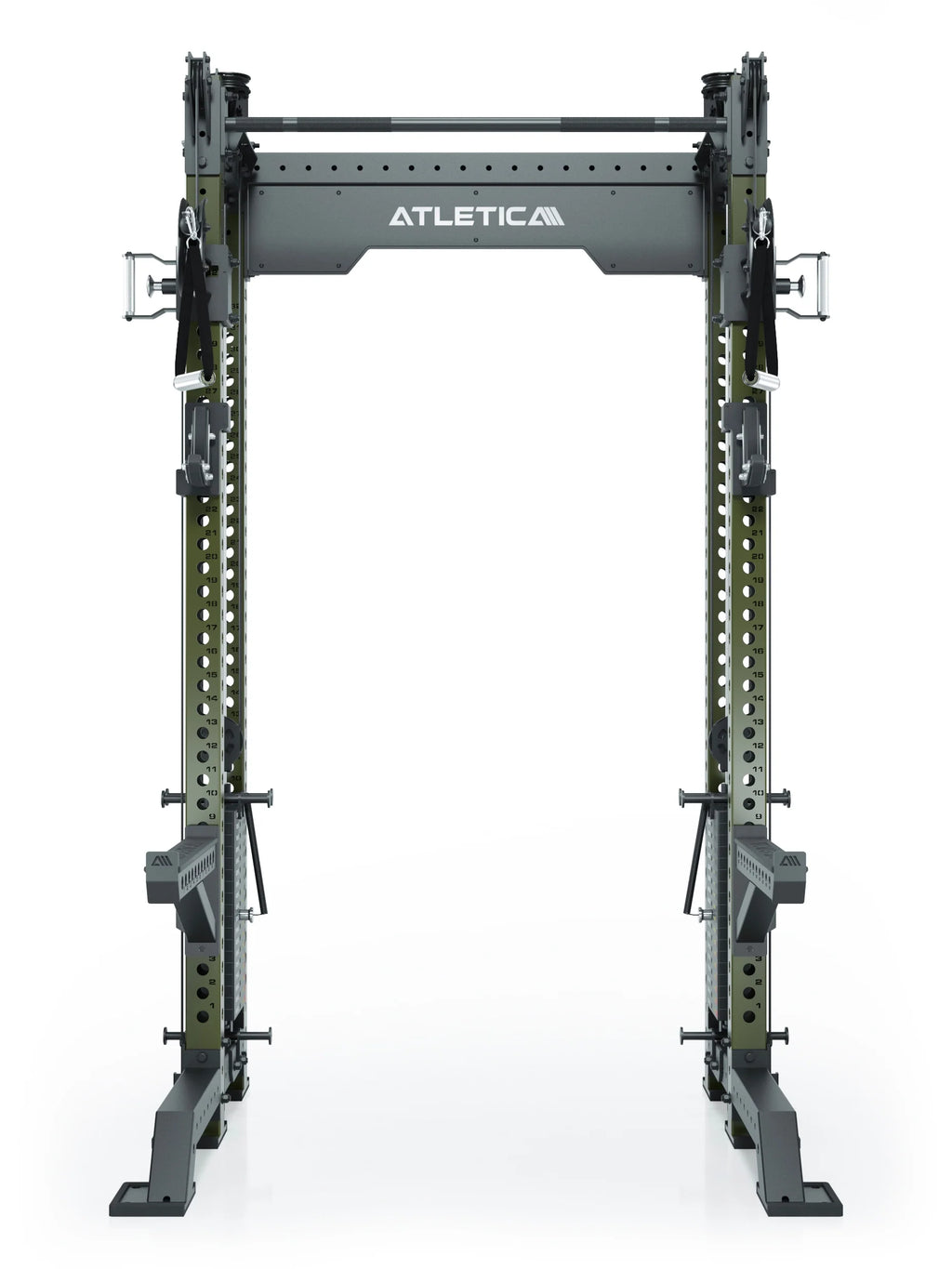 R8 Bradley Short - Power Rack with Two Weight Stacks, Pull-Up Bar, Logo on Top, Military Green