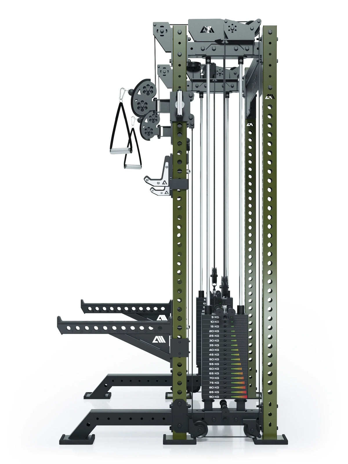 R8 Bradley Short - Power Rack with Two Weight Stacks, Cable Pulley, Handles, Military Green