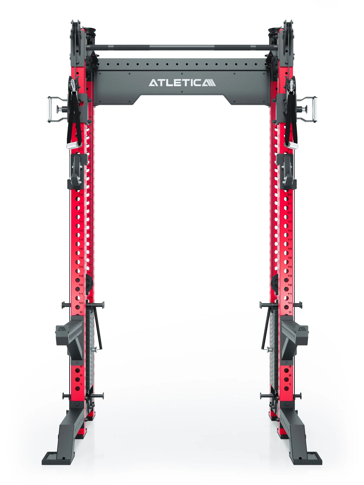 R8 Bradley Power Rack - red Power Cage with black accents, integrated pull-up bar 