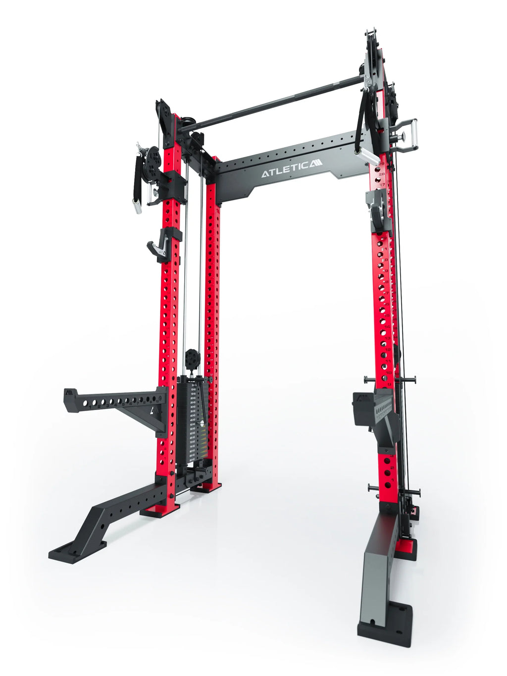 R8 Bradley Power Rack - red Power Cage with weight stack, Pull-Up Bar, cable pulley 