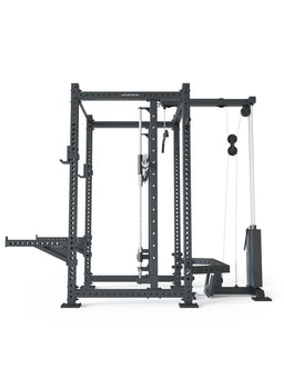 R8 Spectre Power Rack Long - black Smith Machine with Cable Pulley, weight plate shelf