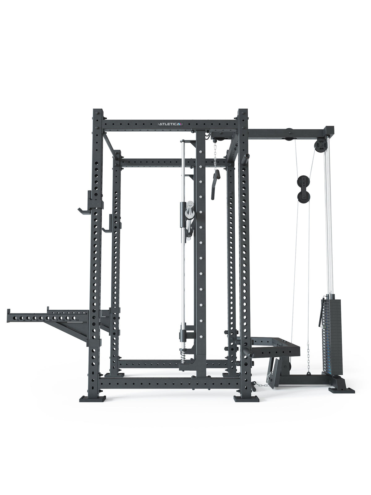 R8 Spectre Power Rack Long - black Smith Machine with Cable Pulley, weight plate shelf