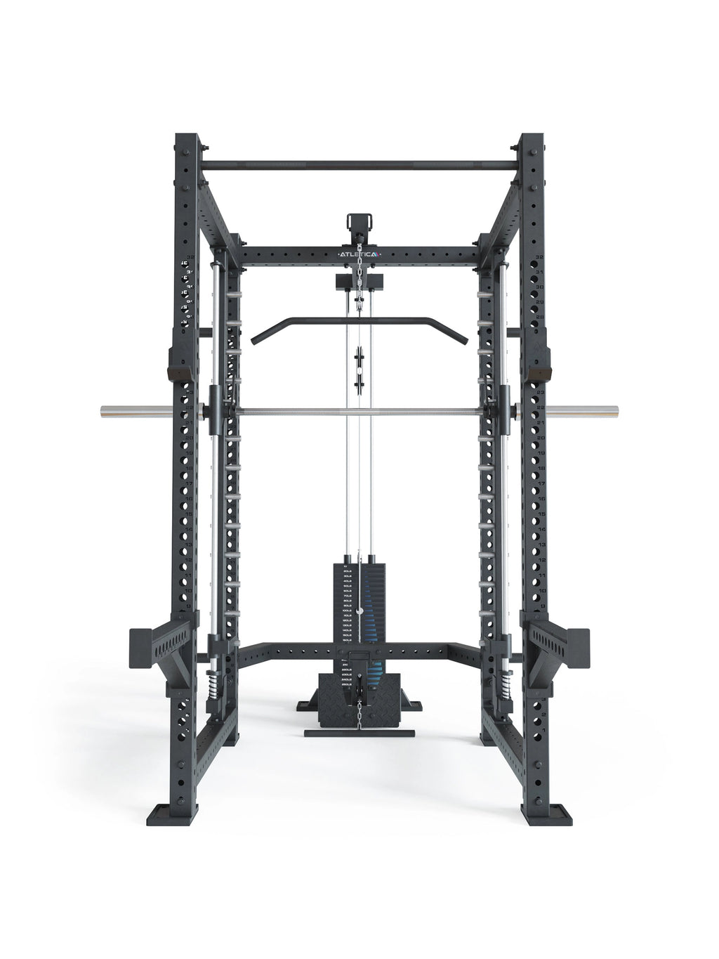 R8 Spectre Power Rack Long - black Smith Machine with lat pulldown, weight plate rest