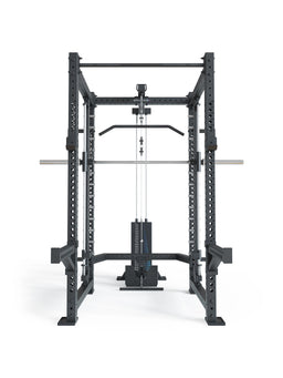 R8 Spectre Power Rack Long - black Smith Machine with lat pulldown, weight plate rest
