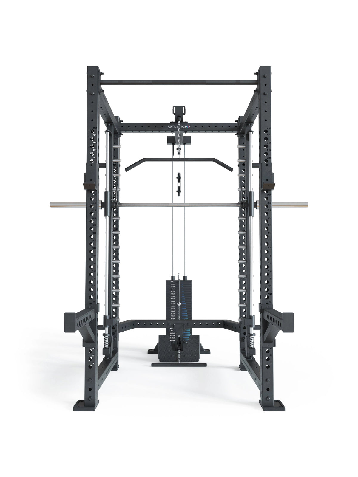 R8 Spectre Power Rack Long - black Smith Machine with lat pulldown, weight plate rest