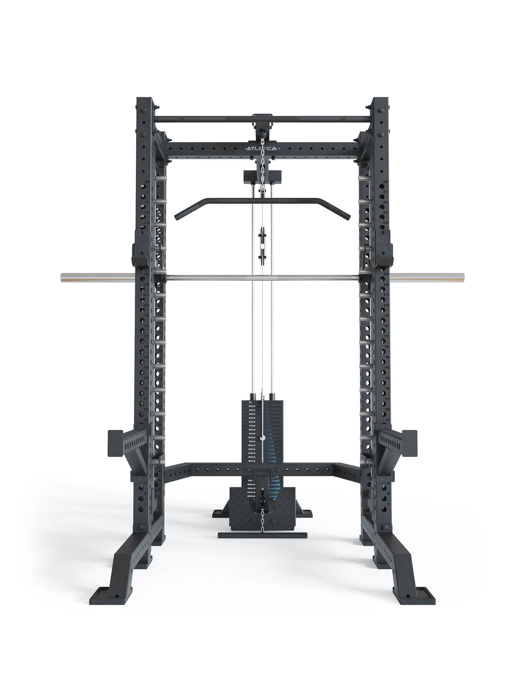 R8 Spectre Power Rack Short - Smith Machine with pull-up bar, cable pulley, barbell, weight stack