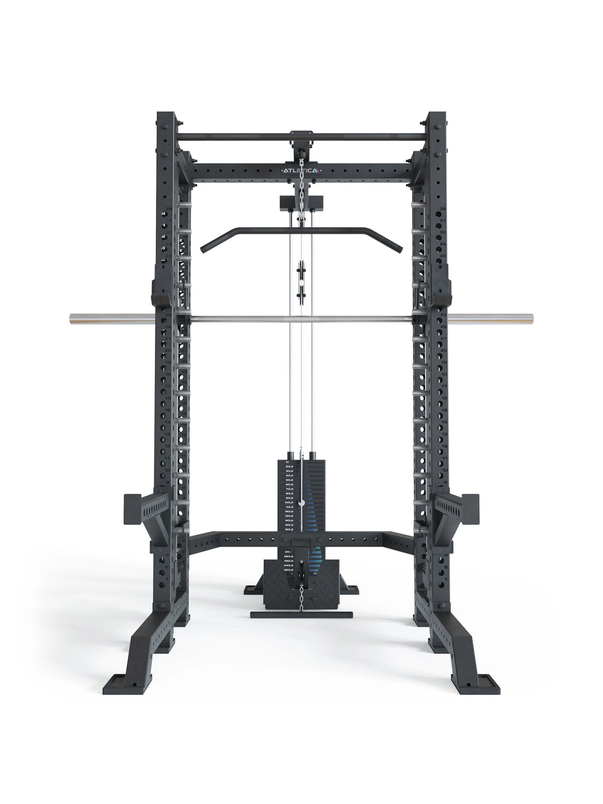 R8 Spectre Power Rack Short - Smith Machine with pull-up bar, cable pulley, barbell, weight stack