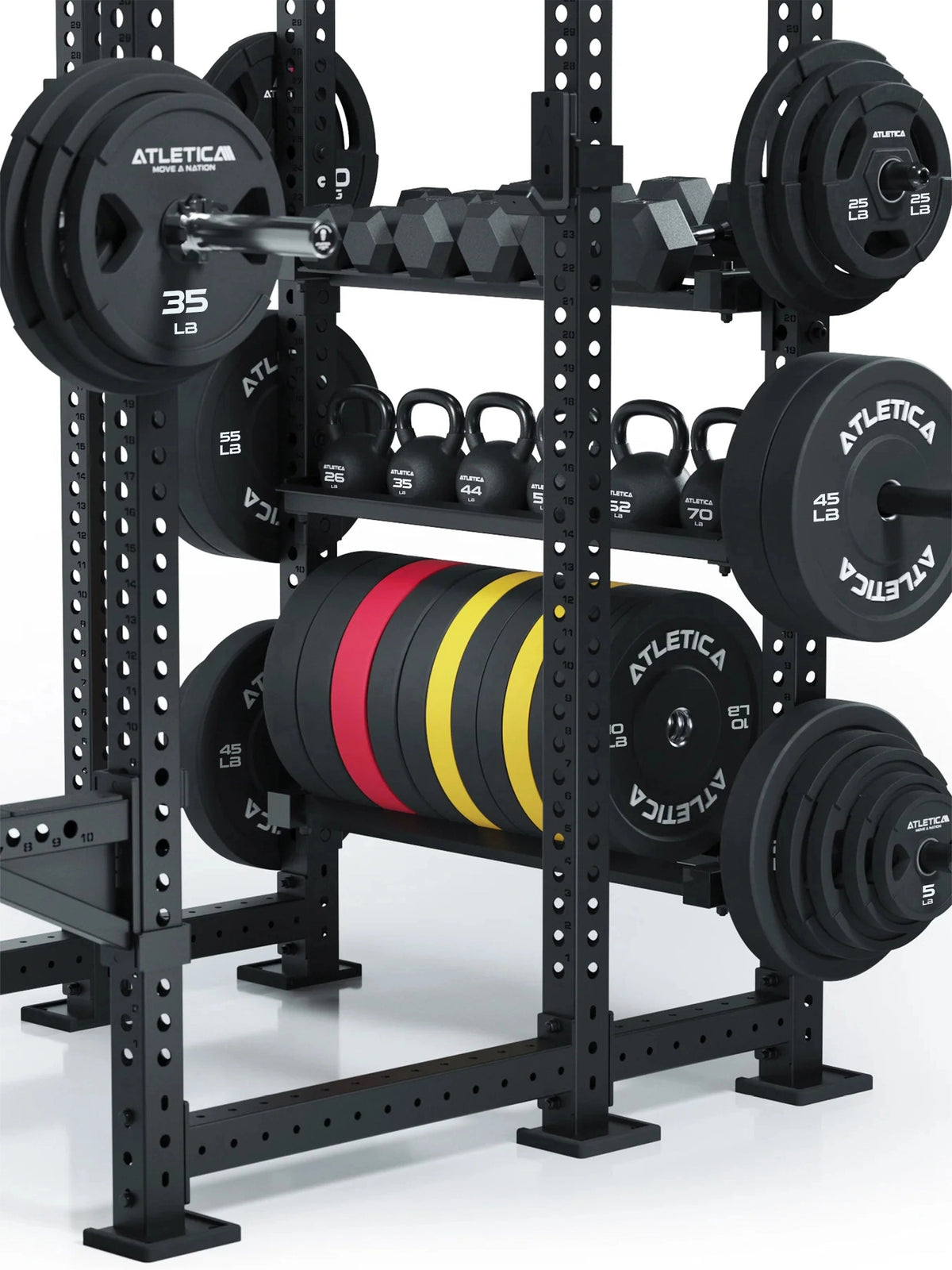 Storage Shelf for dumbbells Power Rack bottom view double-strut construction