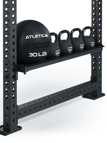 Atletica R8 Storage Shelf for Kettlebells with Kettlebells and Wall Ball on the Rack