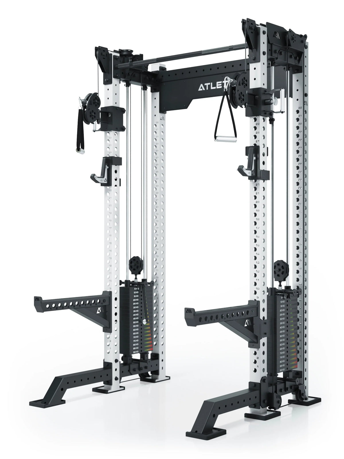 Atletica R8 Bradley Short power rack with weight stacks, white uprights