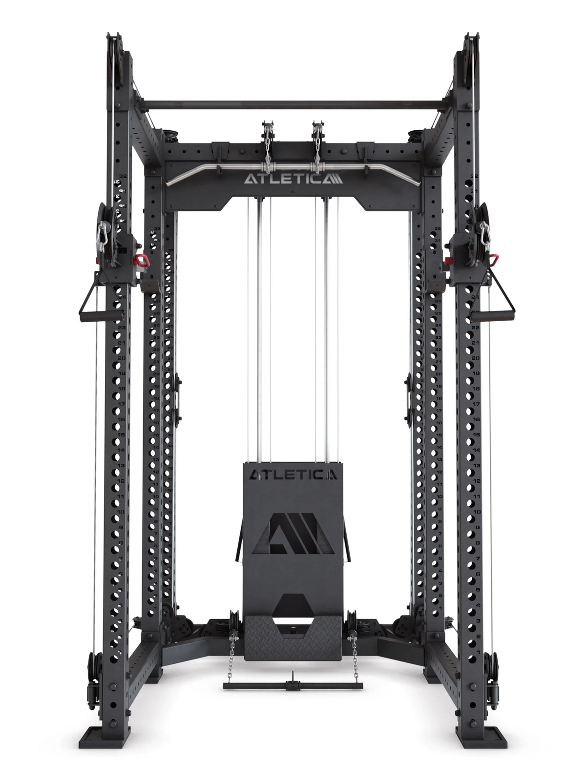 R8 Alpha Power Rack - Cable Pulley with weight stack and guided cables centered