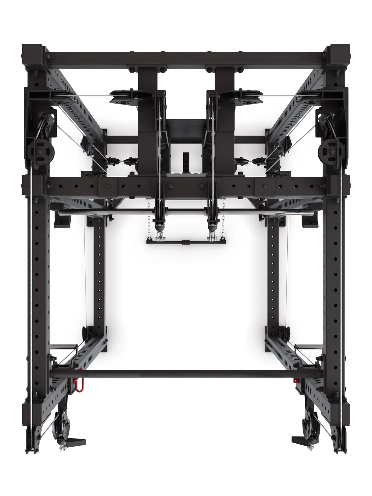 R8 Alpha Power Rack - top view frame structure with pulleys and cable system