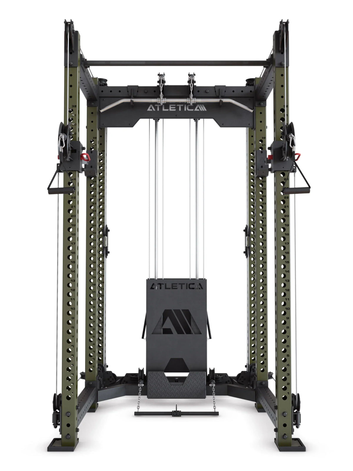 R8 Alpha Power Rack - Cable Pulley with weight stack and guided cables centered