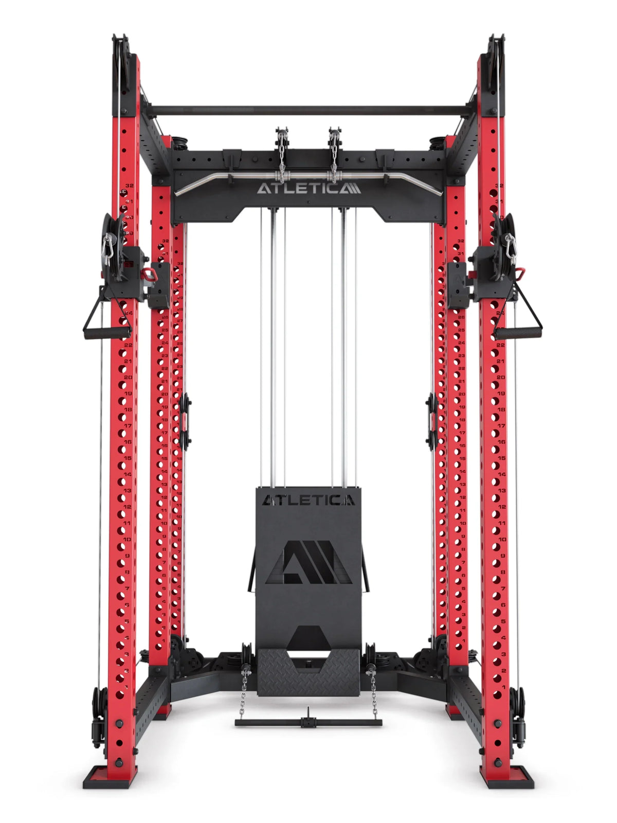 R8 Alpha Power Rack - Cable Pulley with weight stack and guided cables centered