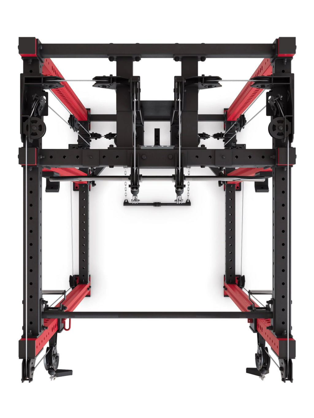 R8 Alpha Power Rack - top view frame structure with pulleys and cable system