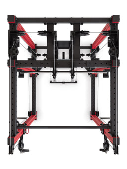 R8 Alpha Power Rack - top view frame structure with pulleys and cable system