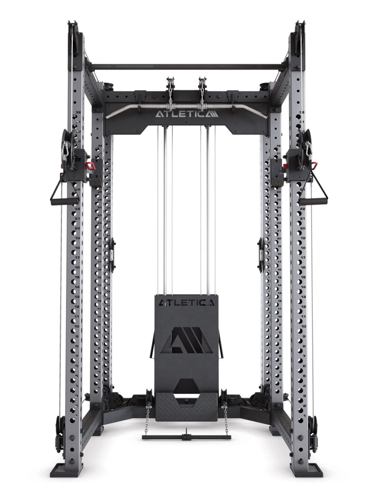 R8 Alpha Power Rack - Cable Pulley with weight stack and guided cables centered