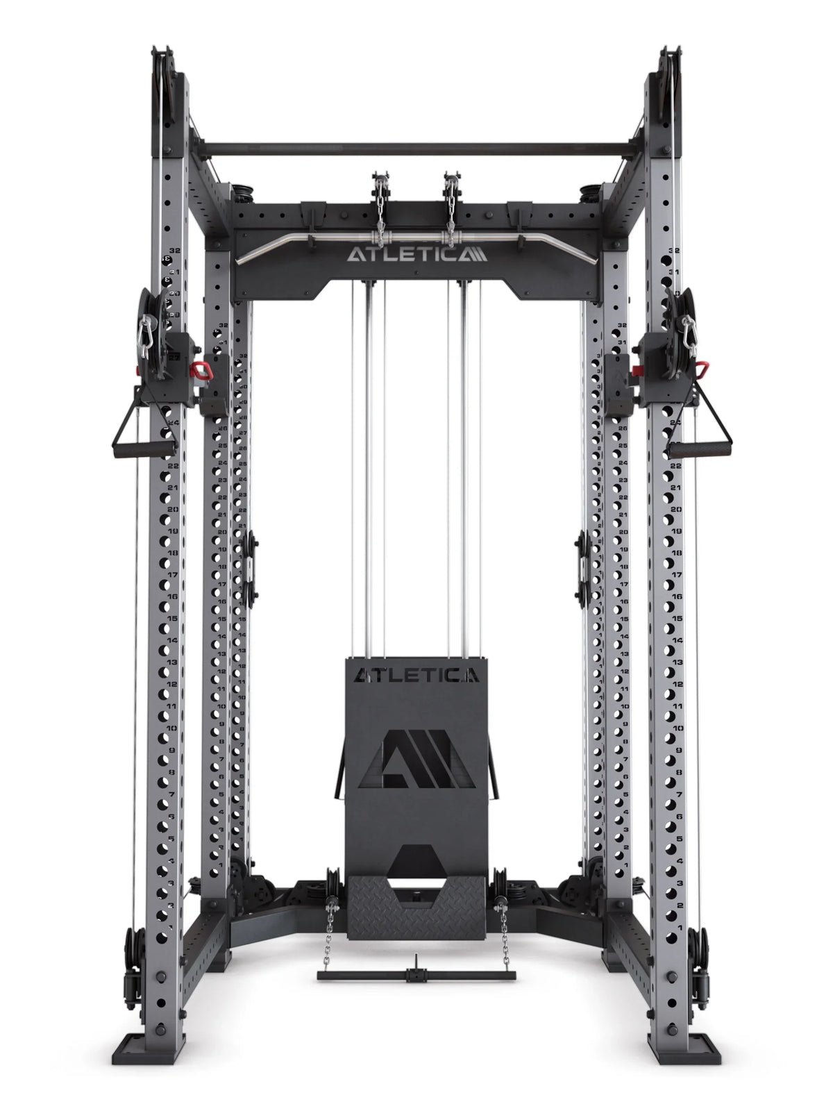 R8 Alpha Power Rack - Cable Pulley with weight stack and guided cables centered