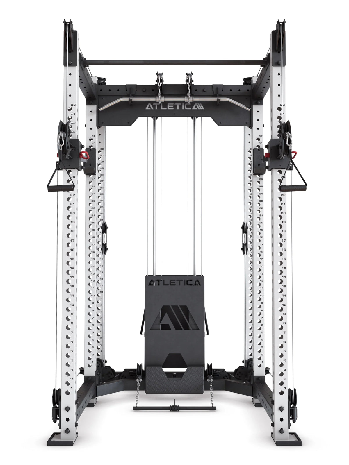 R8 Alpha Power Rack - Cable Pulley with weight stack and guided cables centered