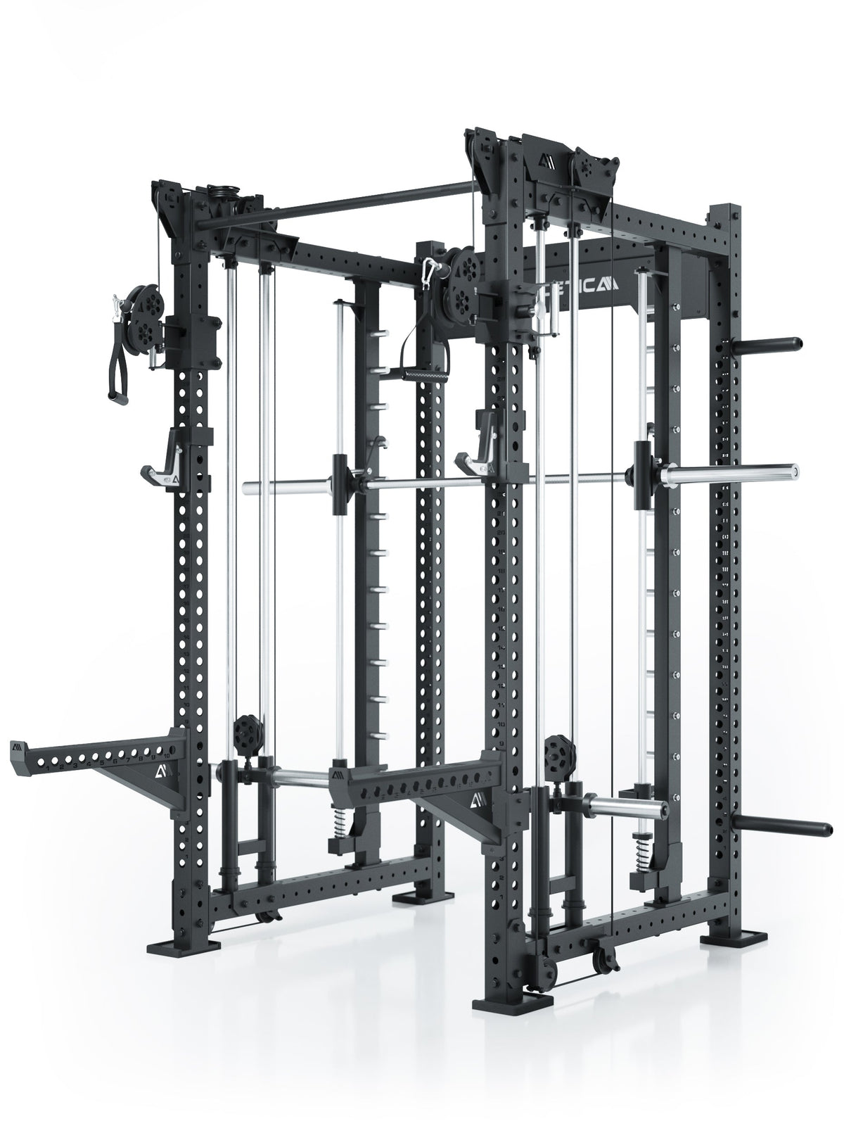 R8 Bradley Power Rack Combat Long Plate Loaded with Pull-Up Bar, Cable Pulley and Weight Plate holders 