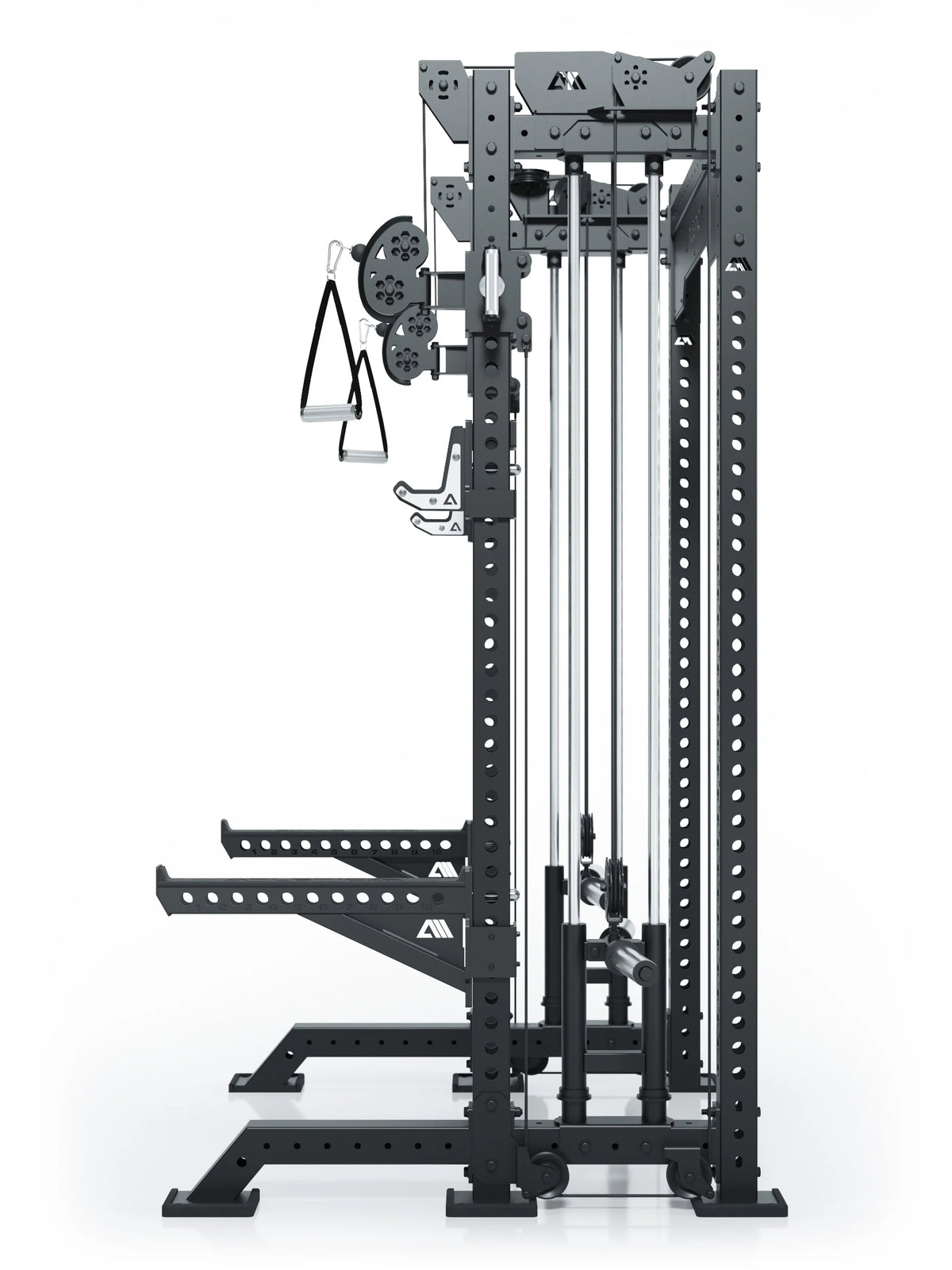 R8 Bradley Power Rack Short Plate Loaded with cable pulley, handles and side plate holders 