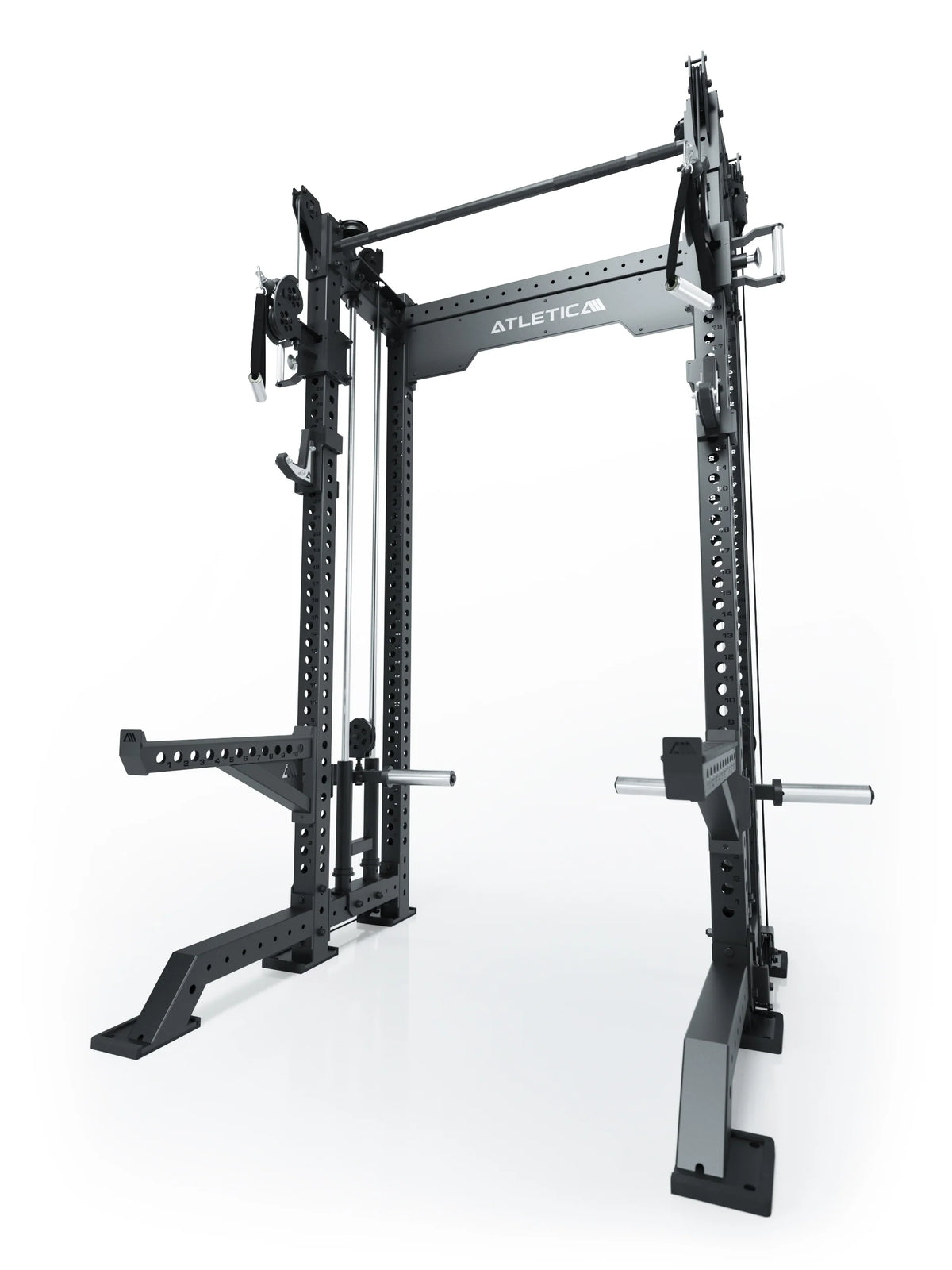 R8 Bradley Power Rack Short Plate Loaded with Pull-Up Bar, plate holders and cable pulley 