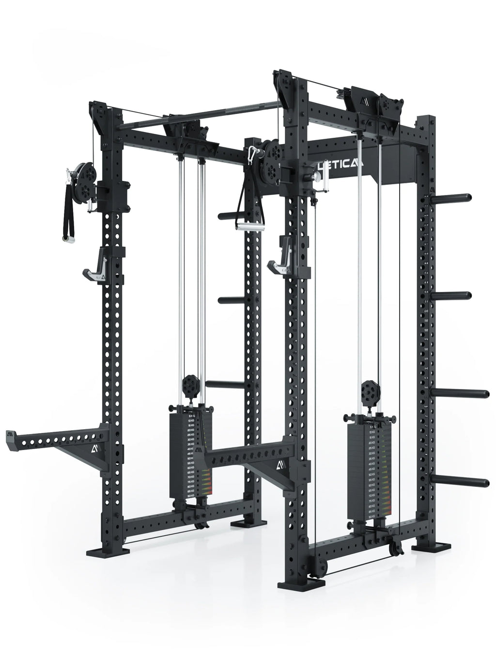 R8 Bradley Power Rack - Black Cage with Cable Pulley, weight stack, weight plate holders