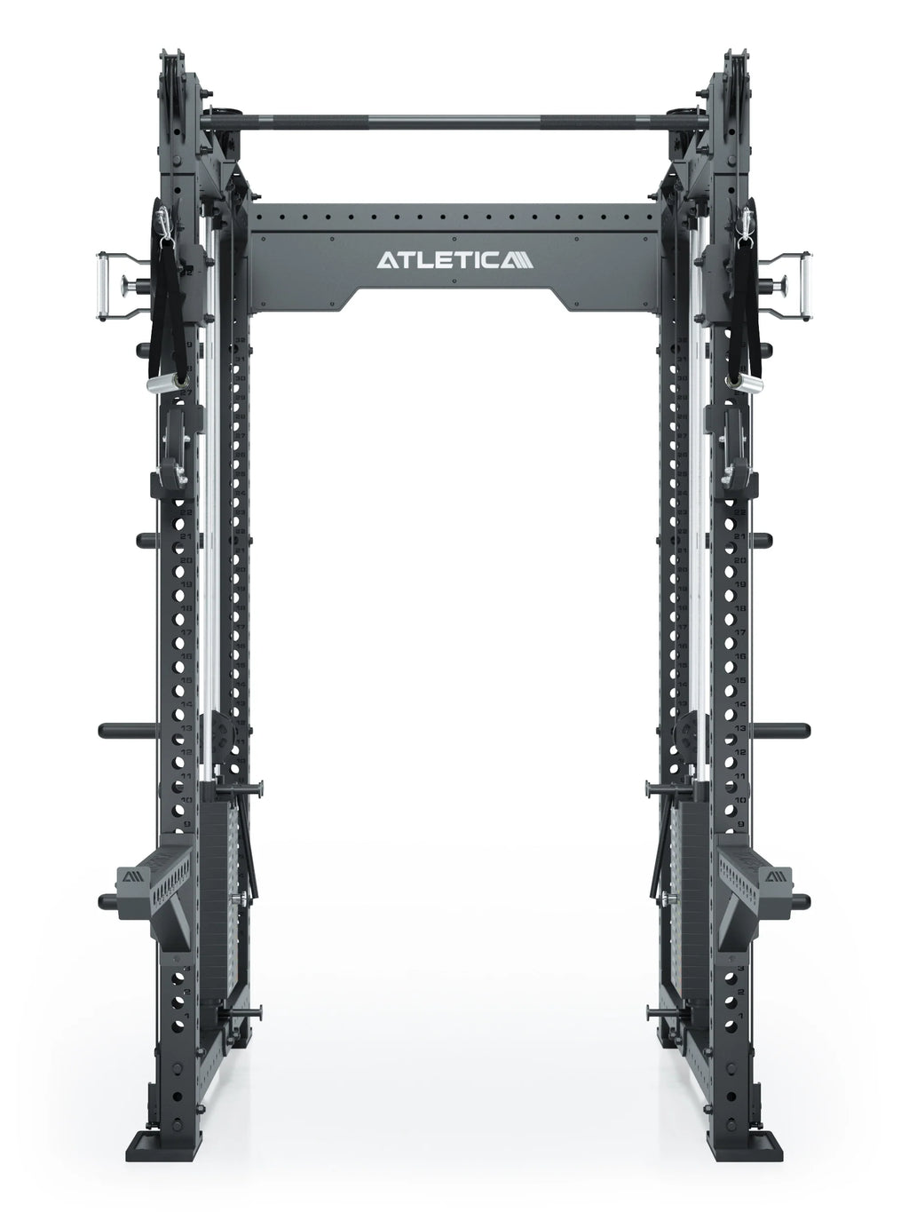 R8 Bradley Long - Black Power Rack with Pull-Up Bar, Cable Pulley, weight plate holders