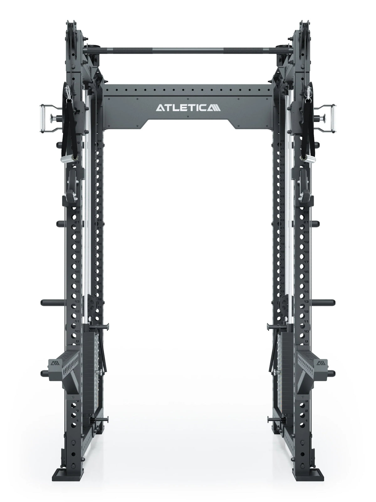 R8 Bradley Long - Black Power Rack with Pull-Up Bar, Cable Pulley, weight plate holders