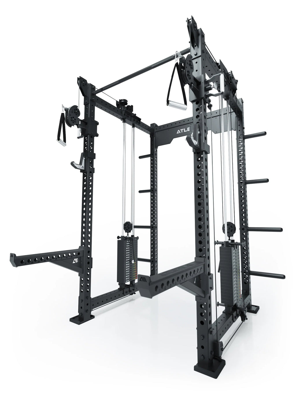 R8 Bradley Power Rack - Black Power Cage with Cable Pulley, weight plate holders, Pull-Up Bar