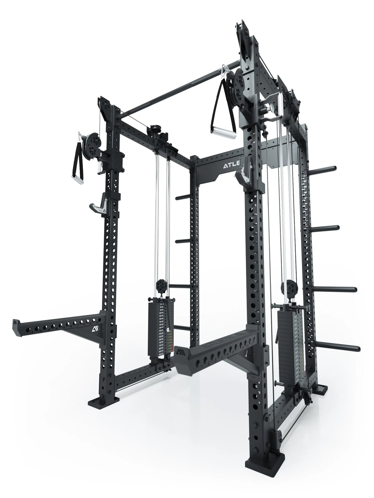R8 Bradley Power Rack - Black Power Cage with Cable Pulley, weight plate holders, Pull-Up Bar