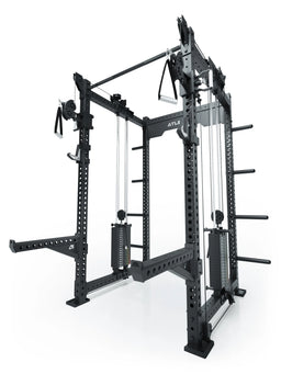 R8 Bradley Power Rack - Black Power Cage with Cable Pulley, weight plate holders, Pull-Up Bar