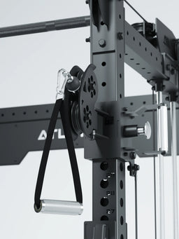 R8 Bradley Power Rack - Cable Pulley with Handle, Carabiner Hook, Perforated Sheet, Weight Stack