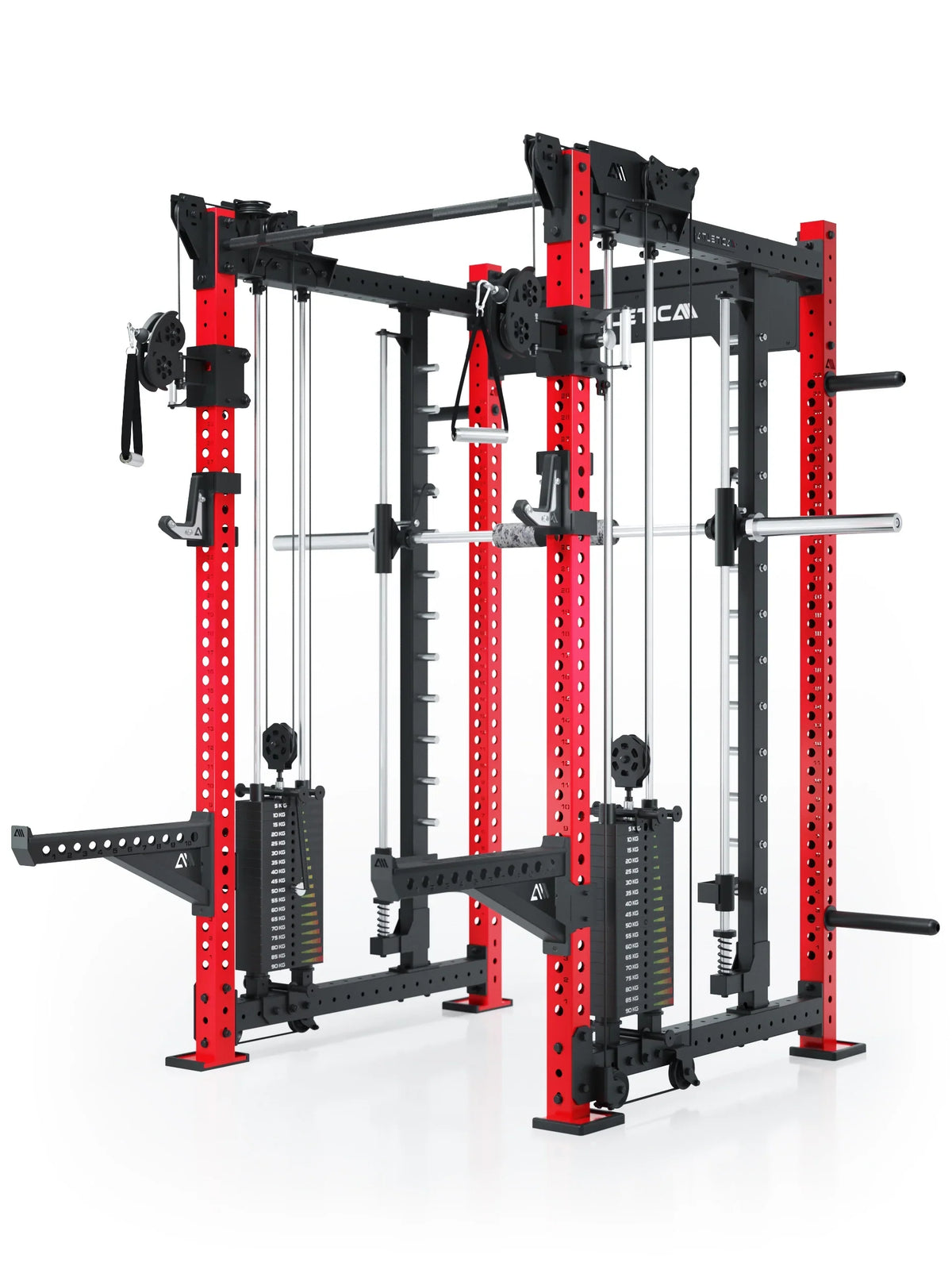 R8 Bradley Power Rack - Red Power Cage with Smith Machine, Weight Stack, Pull-Up Bar, Cable Pulley