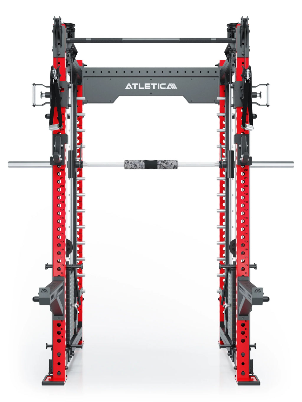 R8 Bradley Combat Long - Red Power Rack with Barbell, Weight Plate Holders 