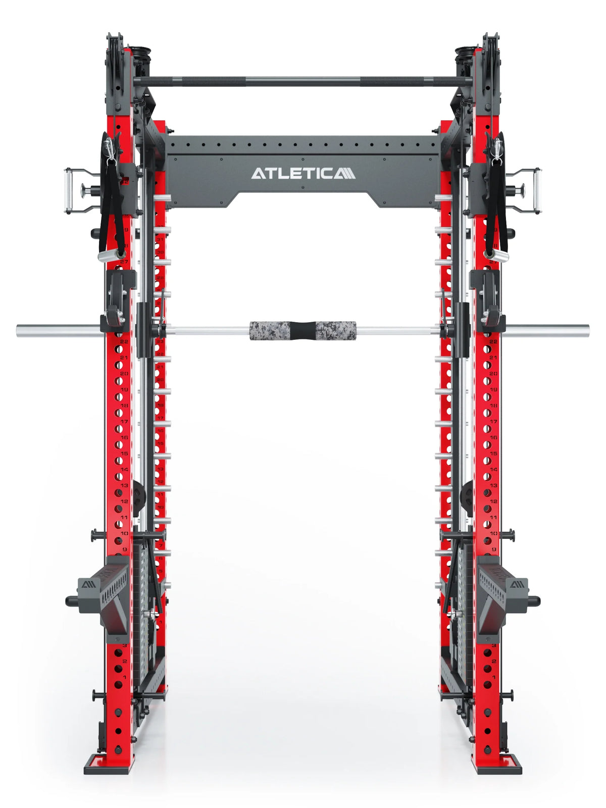 R8 Bradley Combat Long - Red Power Rack with Barbell, Weight Plate Holders 