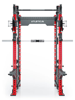 R8 Bradley Combat Long - Red Power Rack with Barbell, Weight Plate Holders 