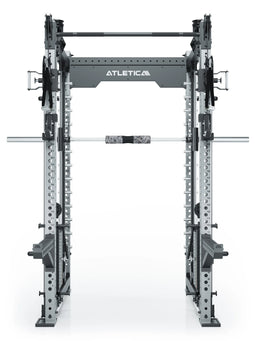 R8 Bradley Combat Long stainless steel Power Rack with barbell, cable pull and modular functional trainer